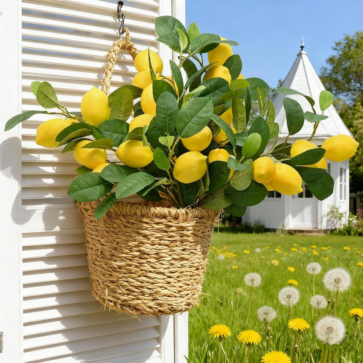 4pcs 23.6-inch Artificial Lemon Branches, Lemon Stems Fake Lemons & Fake Limes for Lemon Party Decorations, Kitchen, Spring Summer Decor