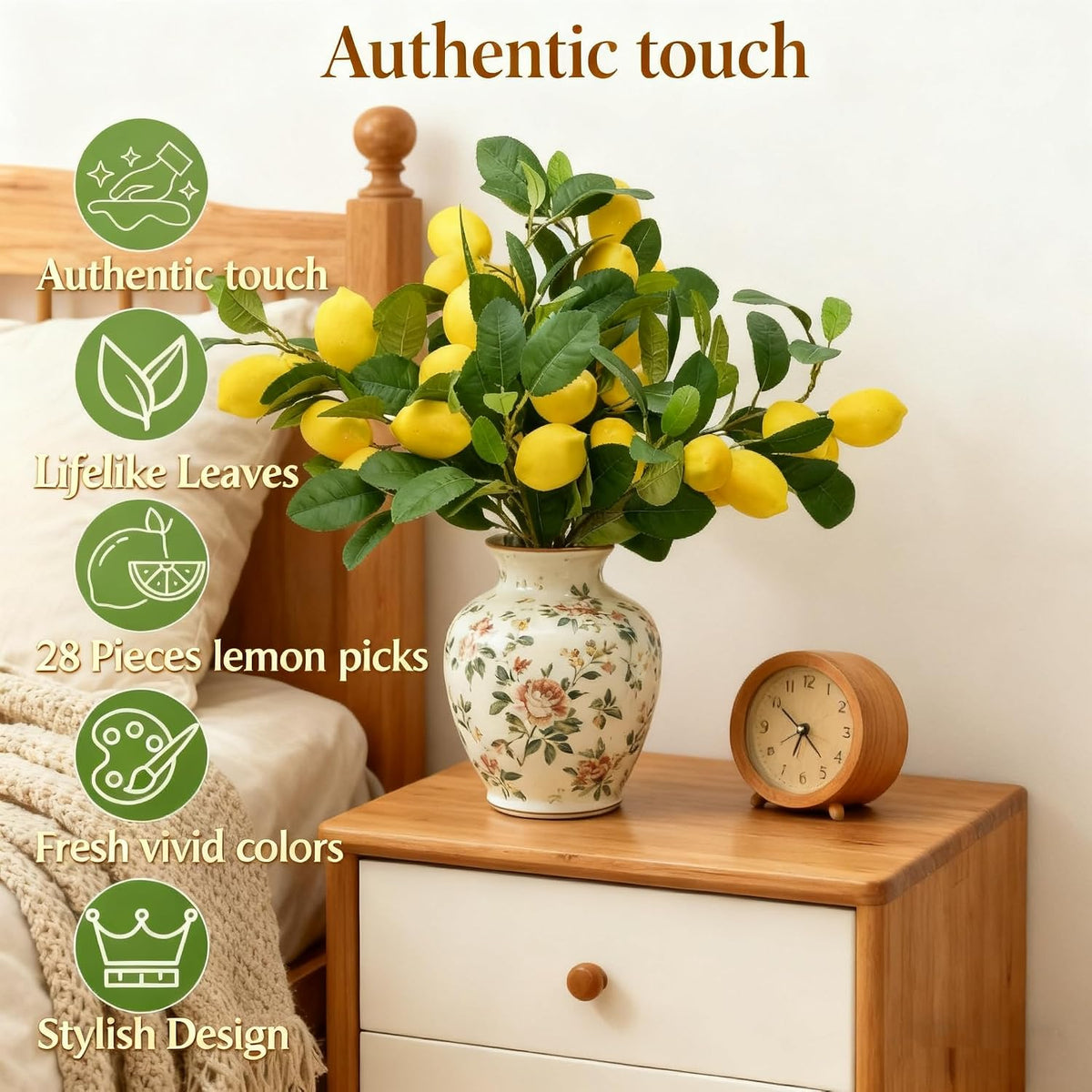 4pcs 23.6-inch Artificial Lemon Branches, Lemon Stems Fake Lemons & Fake Limes for Lemon Party Decorations, Kitchen, Spring Summer Decor