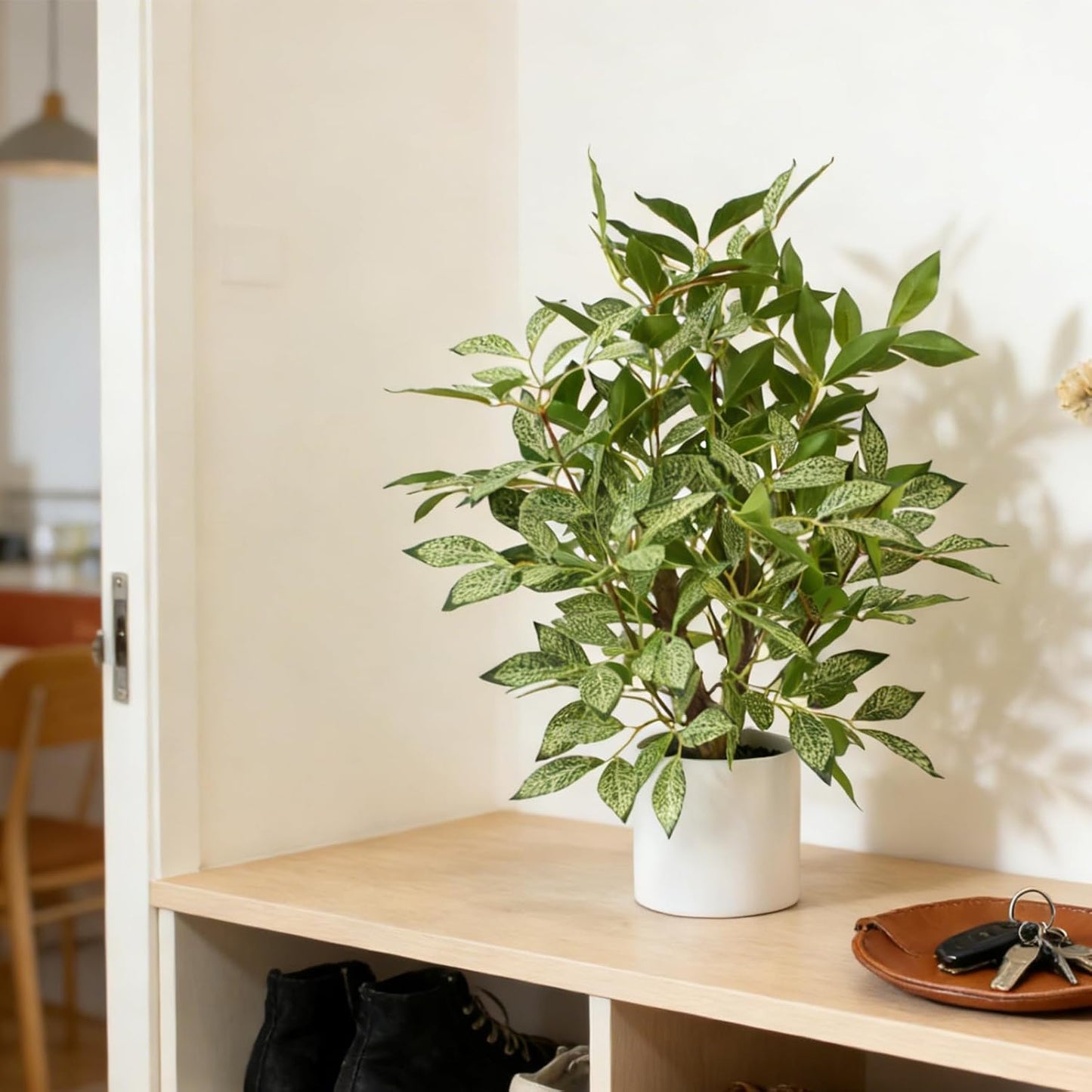 Artificial Lemon Potted Plant, 18" Indoor Fake Lemon Tree Greenery in Pot Faux Green Plants Lemon Tree Branches Stems for Kitchen Office Living Room Balcony Home Decor