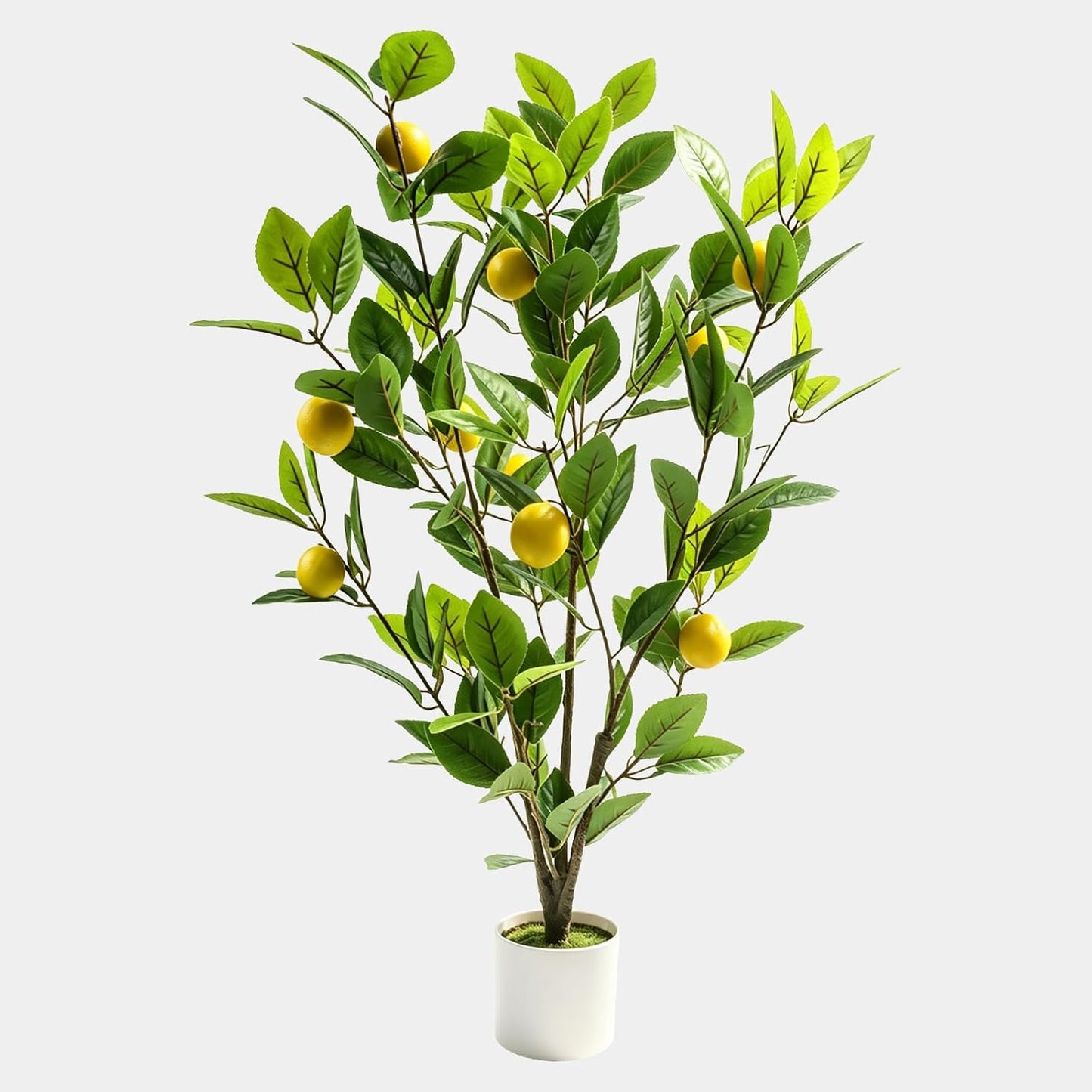 Artificial Lemon Potted Plant, 18" Indoor Fake Lemon Tree Greenery in Pot Faux Green Plants Lemon Tree Branches Stems for Kitchen Office Living Room Balcony Home Decor