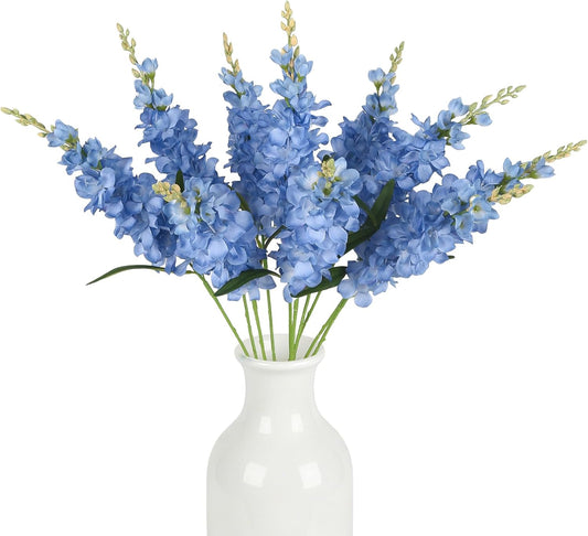 10PCS Blue Delphinium Artificial Flowers 25.2in Faux Silk Flowers Bulk Larkspur Gladiolus Style Fake Blue Flowers for Vase Home Wedding Centerpiece Table Decor Outdoor Floral Filler Florals