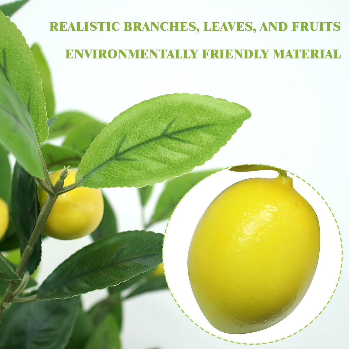 Artificial Potted Plant, 18“ Indoor Fake Lemon Tree Greenery with White Pot Faux Green Plants Lemon Citrus Branches Stems for Kitchen Office Living Room Table Desk Home Decor
