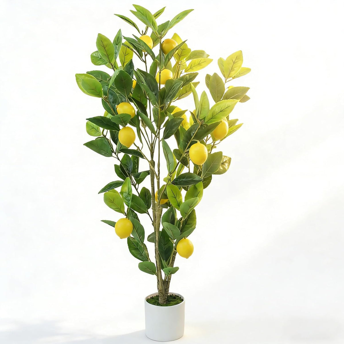 Artificial Potted Plant, 18“ Indoor Fake Lemon Tree Greenery with White Pot Faux Green Plants Lemon Citrus Branches Stems for Kitchen Office Living Room Table Desk Home Decor