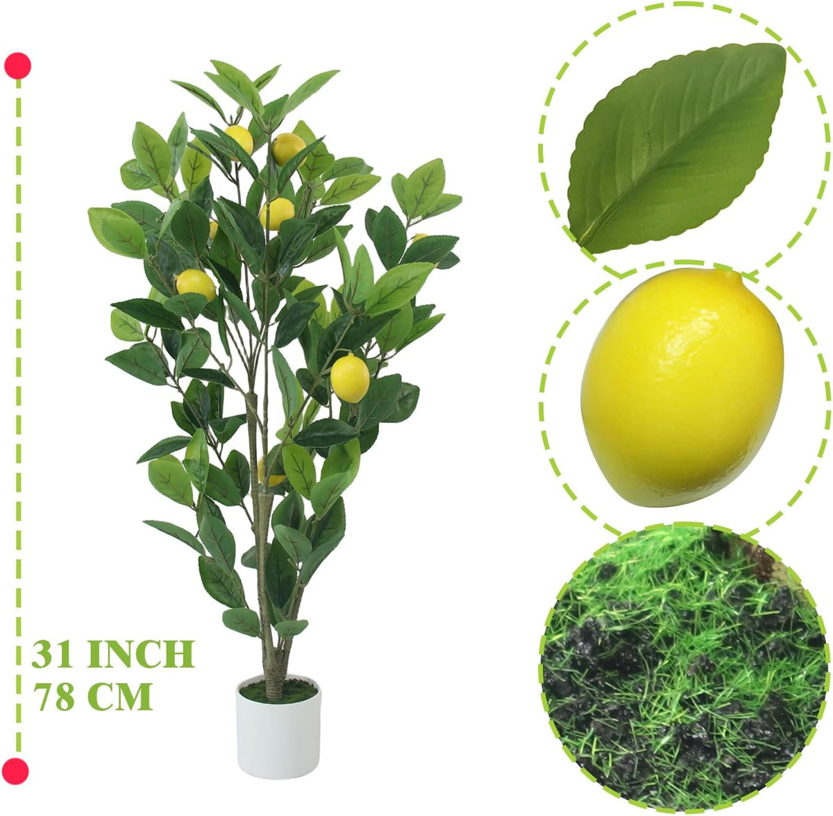 Artificial Potted Plant, 18“ Indoor Fake Lemon Tree Greenery with White Pot Faux Green Plants Lemon Citrus Branches Stems for Kitchen Office Living Room Table Desk Home Decor