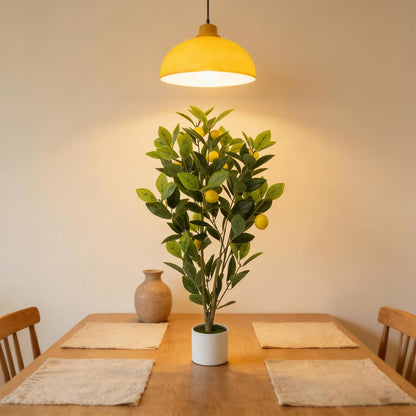Artificial Potted Plant, 18“ Indoor Fake Lemon Tree Greenery with White Pot Faux Green Plants Lemon Citrus Branches Stems for Kitchen Office Living Room Table Desk Home Decor