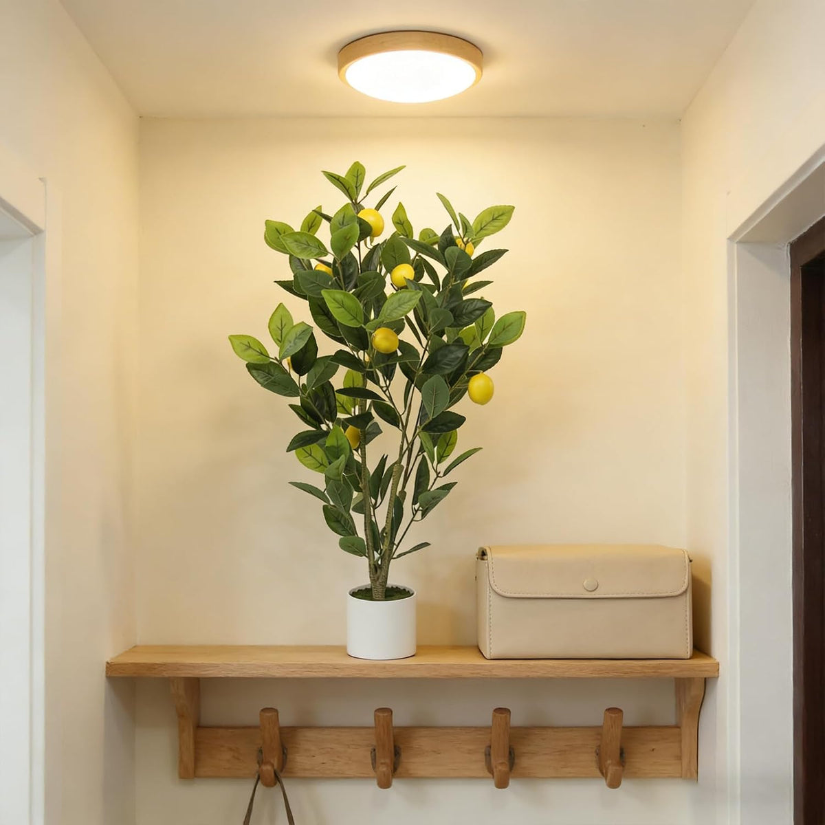 Artificial Potted Plant, 18“ Indoor Fake Lemon Tree Greenery with White Pot Faux Green Plants Lemon Citrus Branches Stems for Kitchen Office Living Room Table Desk Home Decor