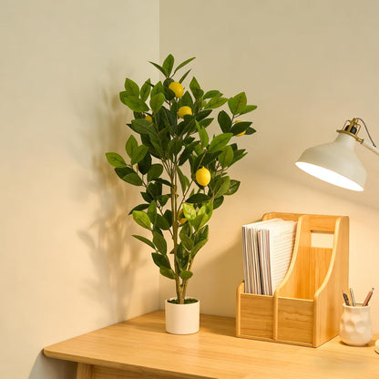 Artificial Potted Plant, 18“ Indoor Fake Lemon Tree Greenery with White Pot Faux Green Plants Lemon Citrus Branches Stems for Kitchen Office Living Room Table Desk Home Decor