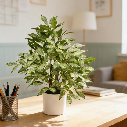 Artificial Potted Plant, 18“ Indoor Fake Lemon Tree Greenery with White Pot Faux Green Plants Lemon Citrus Branches Stems for Kitchen Office Living Room Table Desk Home Decor