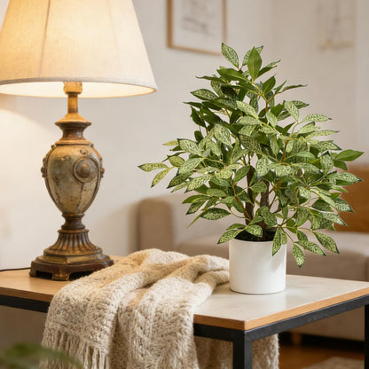 Artificial Potted Plant, 18“ Indoor Fake Lemon Tree Greenery with White Pot Faux Green Plants Lemon Citrus Branches Stems for Kitchen Office Living Room Table Desk Home Decor