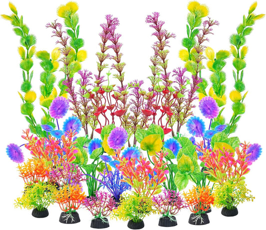 Artificial Aquarium Plants, Fish Tank Plastic Decorations, Multiple Colors Small Accessories, 25pcs