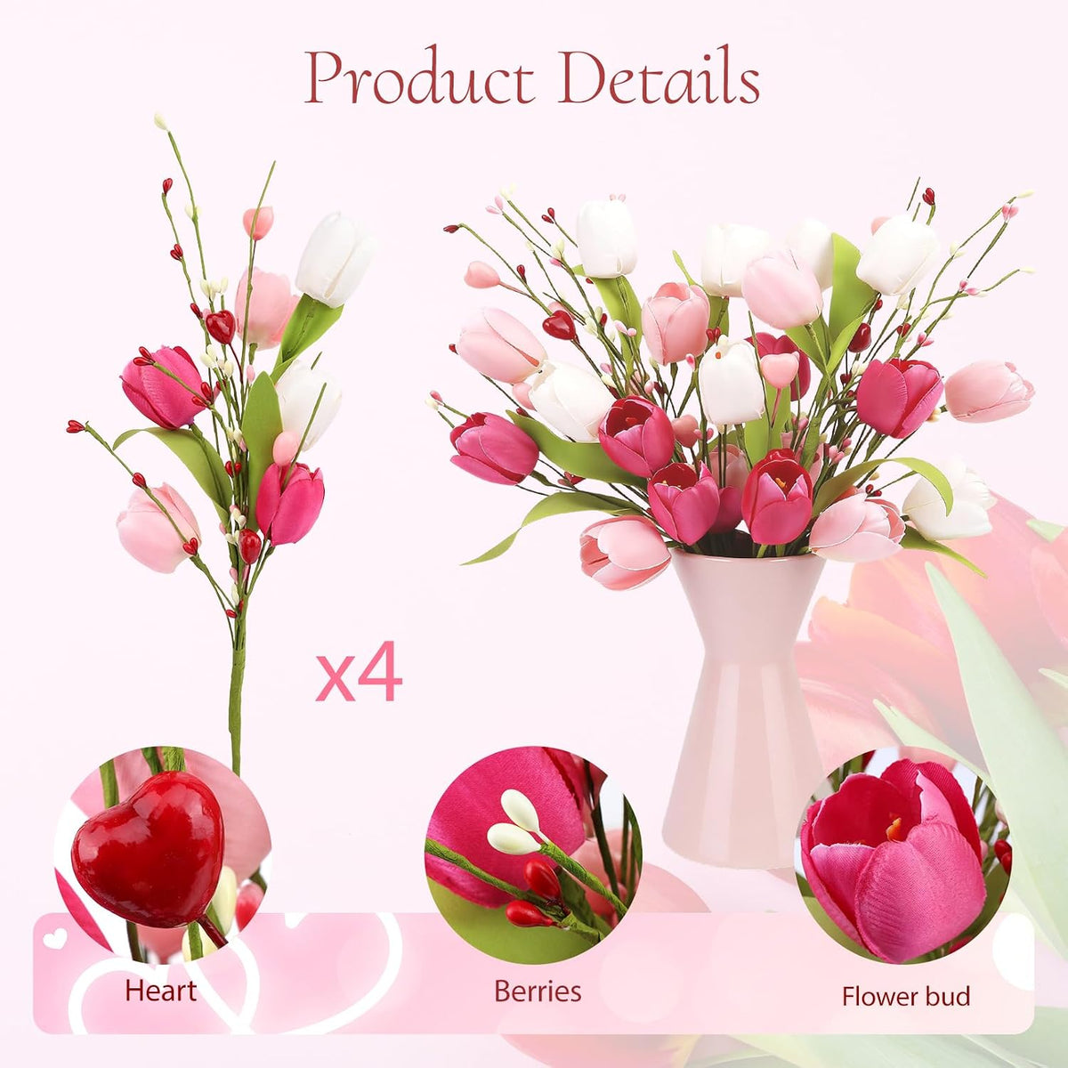 Artificial Tulips Flower Stems for Valentine’s Day Anniversary Decor