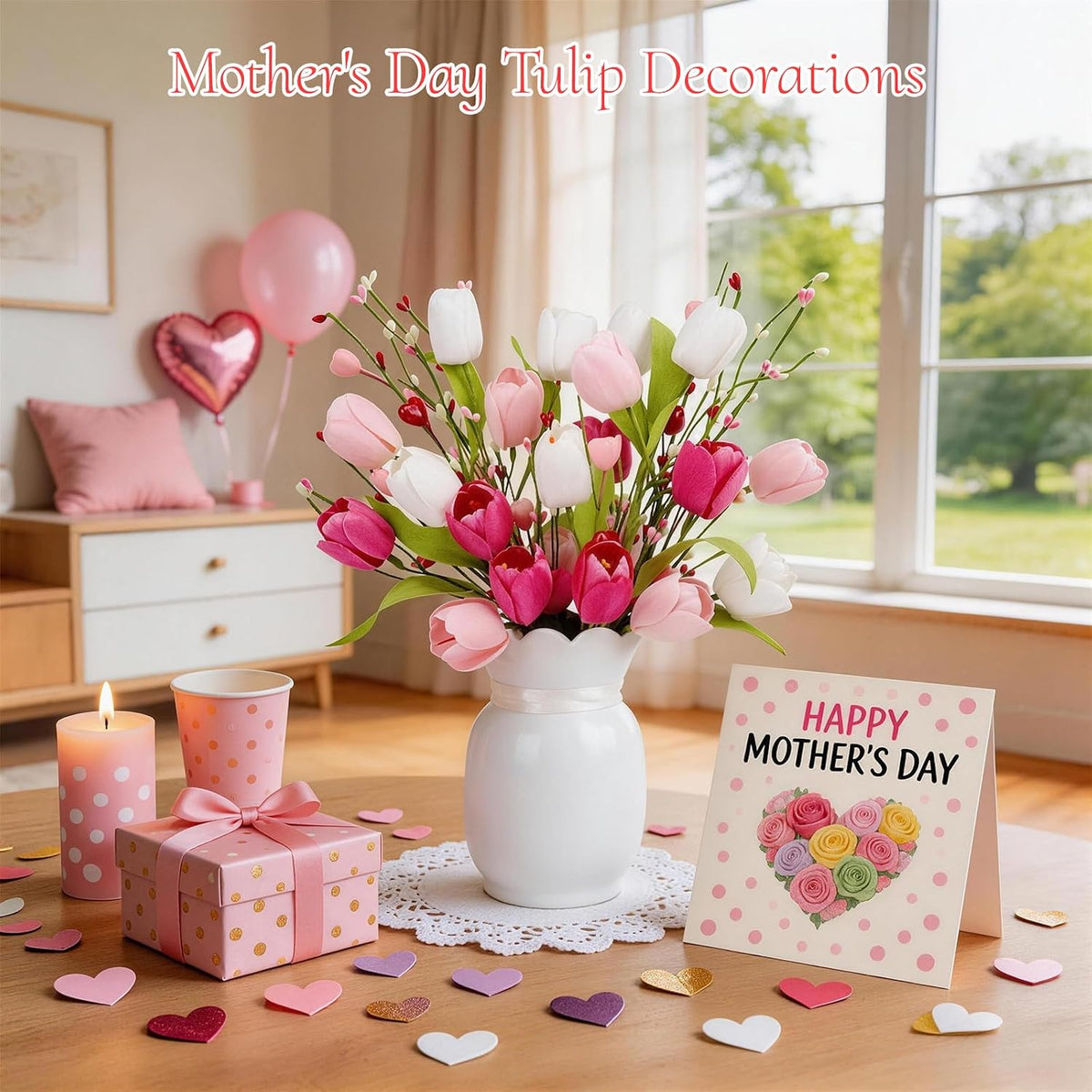 Artificial Tulips Flower Stems for Valentine’s Day Anniversary Decor