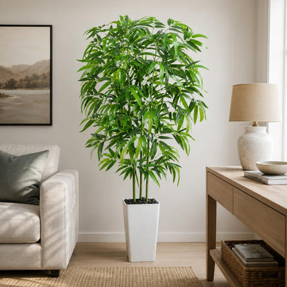 Artificial Bamboo Plants 5FT, Faux Tree Indoor with White Tall Planter