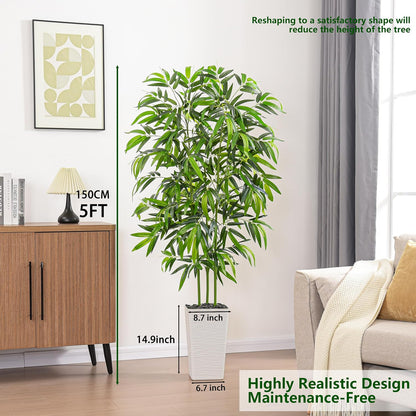 Artificial Bamboo Plants 5FT, Faux Tree Indoor with White Tall Planter