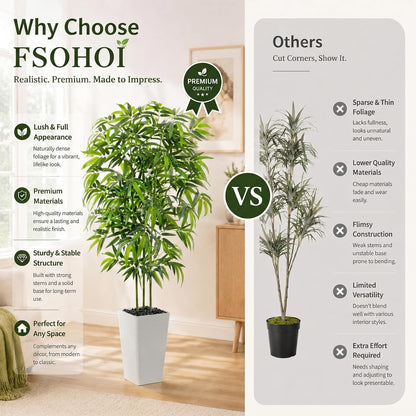 Artificial Bamboo Plants 5FT, Faux Tree Indoor with White Tall Planter
