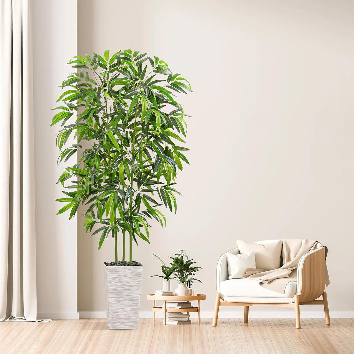 Artificial Bamboo Plants 5FT, Faux Tree Indoor with White Tall Planter