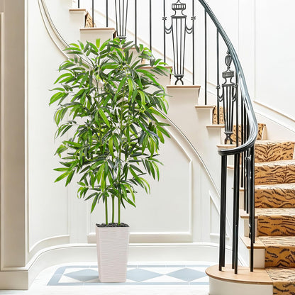 Artificial Bamboo Plants 5FT, Faux Tree Indoor with White Tall Planter