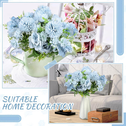 Artificial Peony Hydrangea Flowers Bouquets Realistic Silk Fake Flowers for Wedding Table Centerpieces Home Farmhouse Decor Faux Floral Arrangement for Bridal Party DIY(Gradiente Blue,8 Pcs)