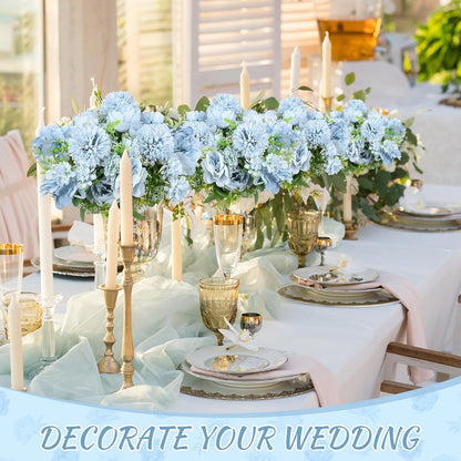 Artificial Peony Hydrangea Flowers Bouquets Realistic Silk Fake Flowers for Wedding Table Centerpieces Home Farmhouse Decor Faux Floral Arrangement for Bridal Party DIY(Gradiente Blue,8 Pcs)