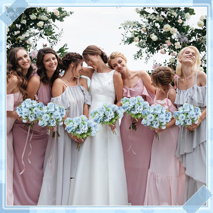 Artificial Peony Hydrangea Flowers Bouquets Realistic Silk Fake Flowers for Wedding Table Centerpieces Home Farmhouse Decor Faux Floral Arrangement for Bridal Party DIY(Gradiente Blue,8 Pcs)