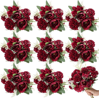 Artificial Peony Hydrangea Flowers Bouquets Realistic Silk Fake Flowers for Wedding Table Centerpieces Home Farmhouse Decor Faux Floral Arrangement for Bridal Party DIY(Gradiente Blue,8 Pcs)