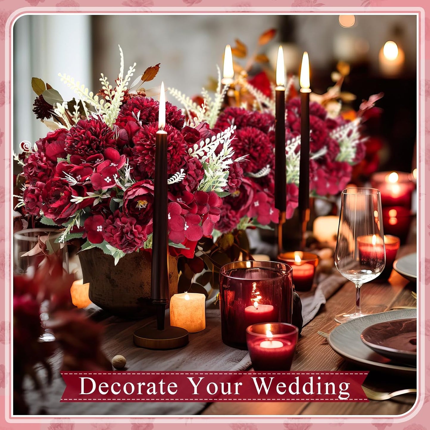 Artificial Peony Hydrangea Flowers Bouquets Realistic Silk Fake Flowers for Wedding Table Centerpieces Home Farmhouse Decor Faux Floral Arrangement for Bridal Party DIY(Gradiente Blue,8 Pcs)