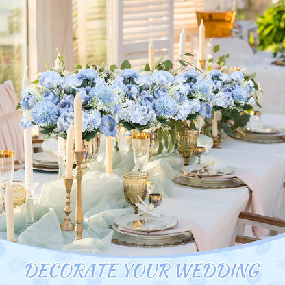 Artificial Peony Hydrangea Flowers Bouquets Realistic Silk Fake Flowers for Wedding Table Centerpieces Home Farmhouse Decor Faux Floral Arrangement for Bridal Party DIY(Gradiente Blue,8 Pcs)