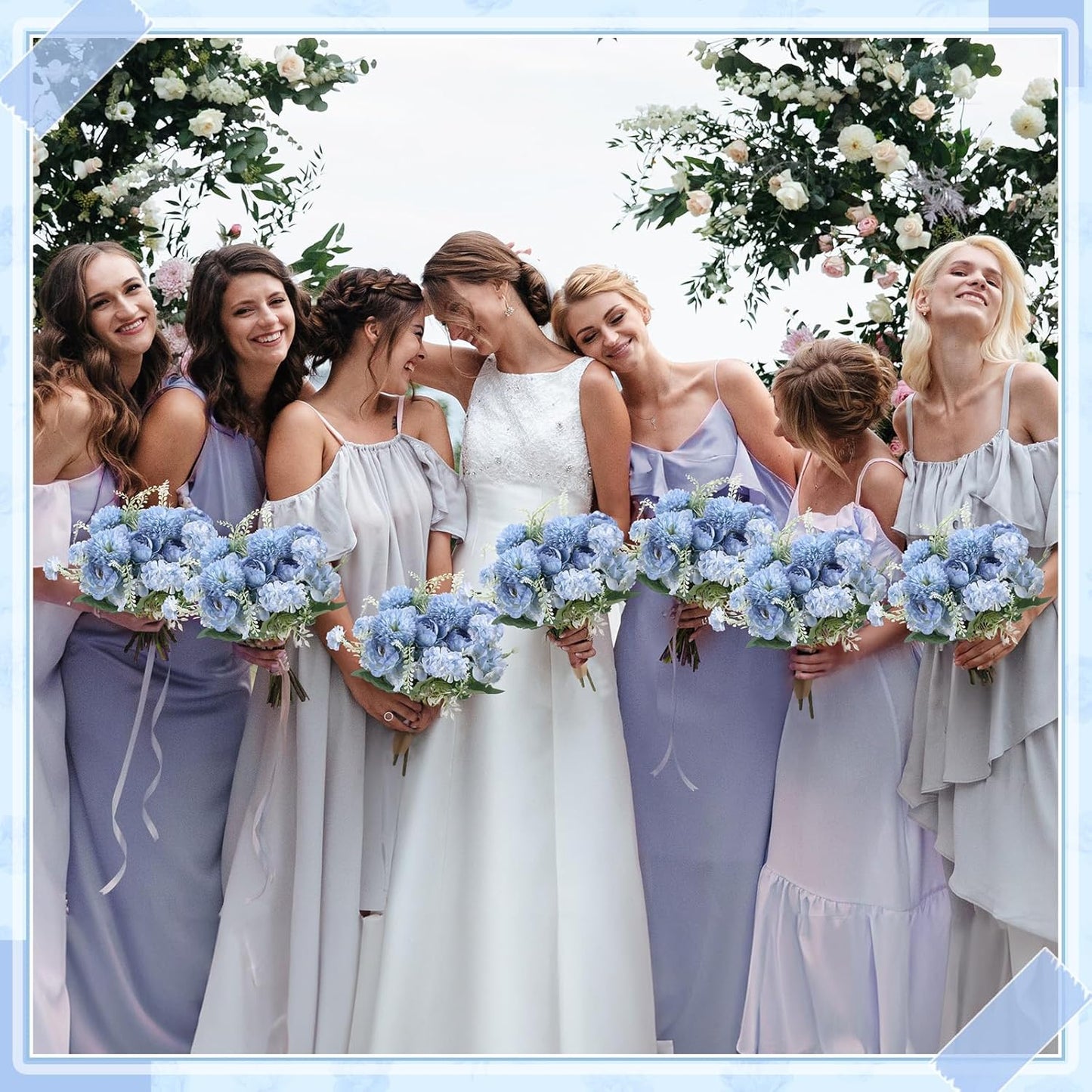 Artificial Peony Hydrangea Flowers Bouquets Realistic Silk Fake Flowers for Wedding Table Centerpieces Home Farmhouse Decor Faux Floral Arrangement for Bridal Party DIY(Gradiente Blue,8 Pcs)