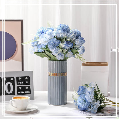 Artificial Peony Hydrangea Flowers Bouquets Realistic Silk Fake Flowers for Wedding Table Centerpieces Home Farmhouse Decor Faux Floral Arrangement for Bridal Party DIY(Gradiente Blue,8 Pcs)