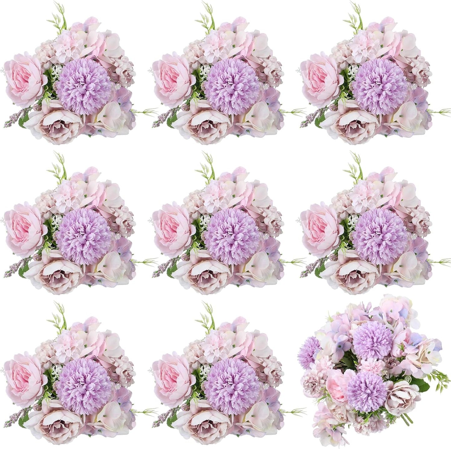 Artificial Peony Hydrangea Flowers Bouquets Realistic Silk Fake Flowers for Wedding Table Centerpieces Home Farmhouse Decor Faux Floral Arrangement for Bridal Party DIY(Gradiente Blue,8 Pcs)