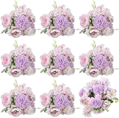 Artificial Peony Hydrangea Flowers Bouquets Realistic Silk Fake Flowers for Wedding Table Centerpieces Home Farmhouse Decor Faux Floral Arrangement for Bridal Party DIY(Gradiente Blue,8 Pcs)