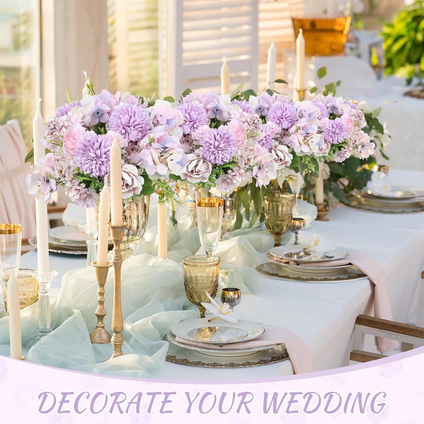 Artificial Peony Hydrangea Flowers Bouquets Realistic Silk Fake Flowers for Wedding Table Centerpieces Home Farmhouse Decor Faux Floral Arrangement for Bridal Party DIY(Gradiente Blue,8 Pcs)