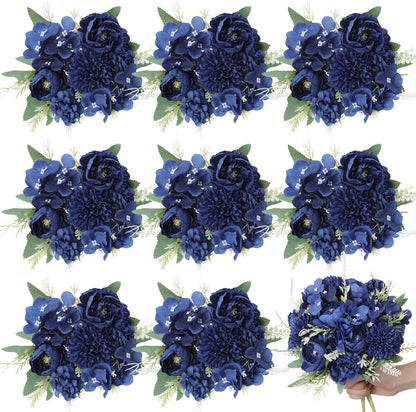 Artificial Peony Hydrangea Flowers Bouquets Realistic Silk Fake Flowers for Wedding Table Centerpieces Home Farmhouse Decor Faux Floral Arrangement for Bridal Party DIY(Gradiente Blue,8 Pcs)