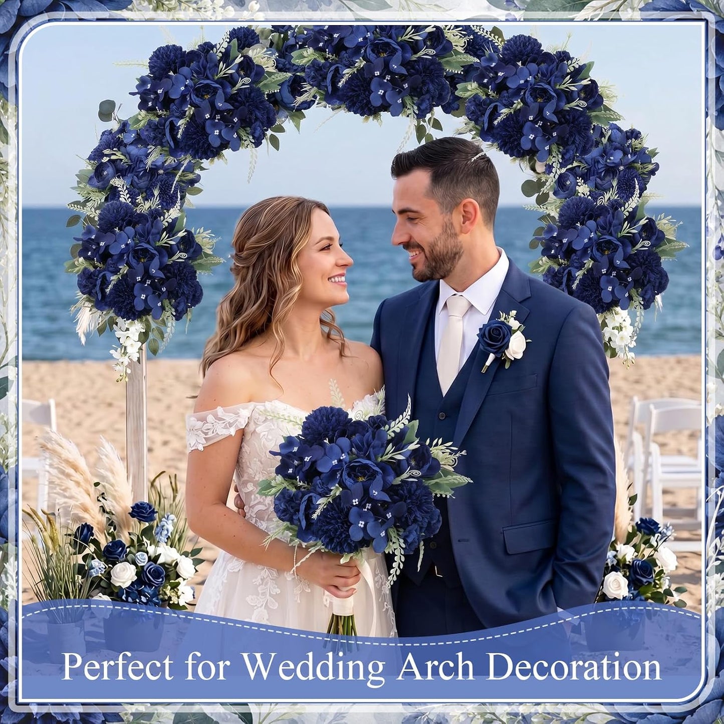 Artificial Peony Hydrangea Flowers Bouquets Realistic Silk Fake Flowers for Wedding Table Centerpieces Home Farmhouse Decor Faux Floral Arrangement for Bridal Party DIY(Gradiente Blue,8 Pcs)