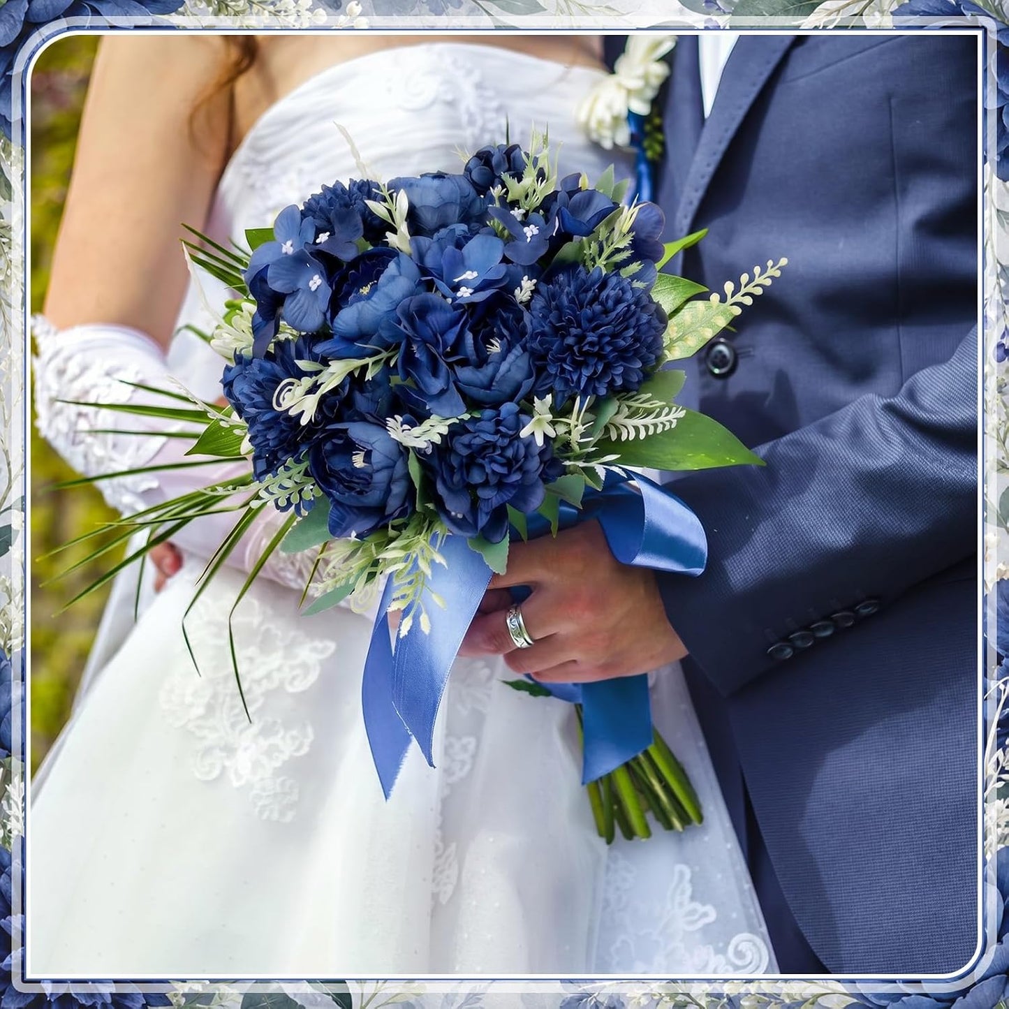 Artificial Peony Hydrangea Flowers Bouquets Realistic Silk Fake Flowers for Wedding Table Centerpieces Home Farmhouse Decor Faux Floral Arrangement for Bridal Party DIY(Gradiente Blue,8 Pcs)