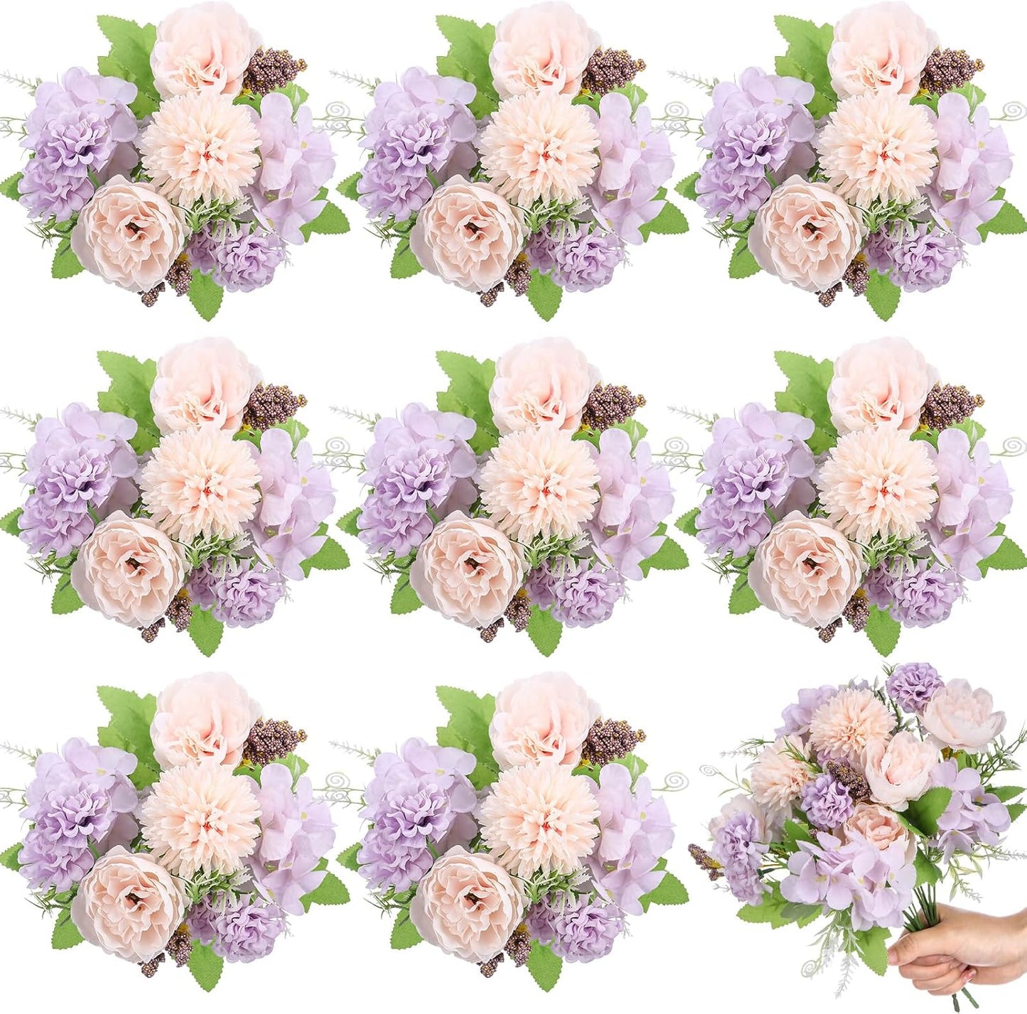 Artificial Peony Hydrangea Flowers Bouquets Realistic Silk Fake Flowers for Wedding Table Centerpieces Home Farmhouse Decor Faux Floral Arrangement for Bridal Party DIY(Gradiente Blue,8 Pcs)