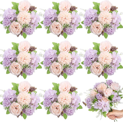 Artificial Peony Hydrangea Flowers Bouquets Realistic Silk Fake Flowers for Wedding Table Centerpieces Home Farmhouse Decor Faux Floral Arrangement for Bridal Party DIY(Gradiente Blue,8 Pcs)