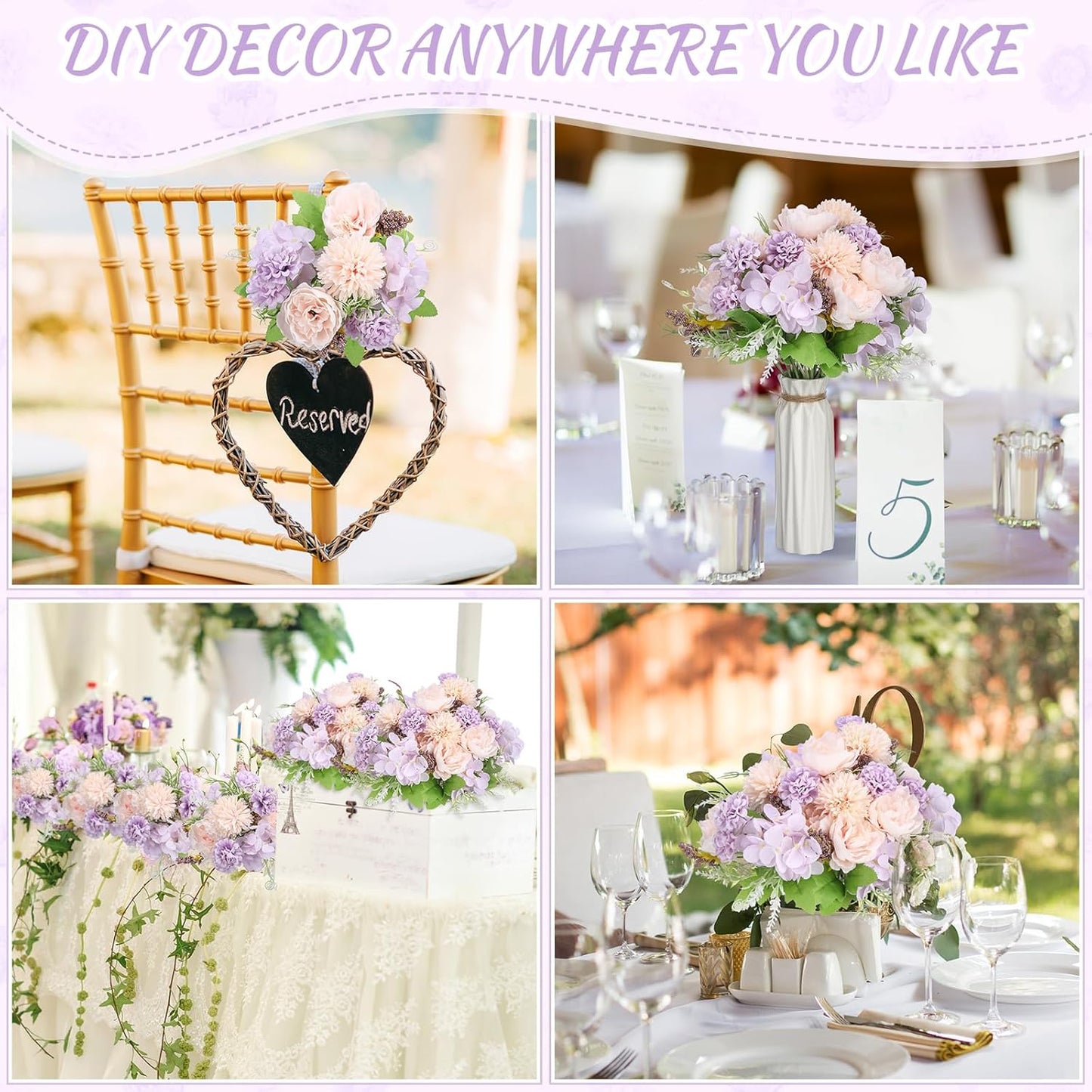 Artificial Peony Hydrangea Flowers Bouquets Realistic Silk Fake Flowers for Wedding Table Centerpieces Home Farmhouse Decor Faux Floral Arrangement for Bridal Party DIY(Gradiente Blue,8 Pcs)