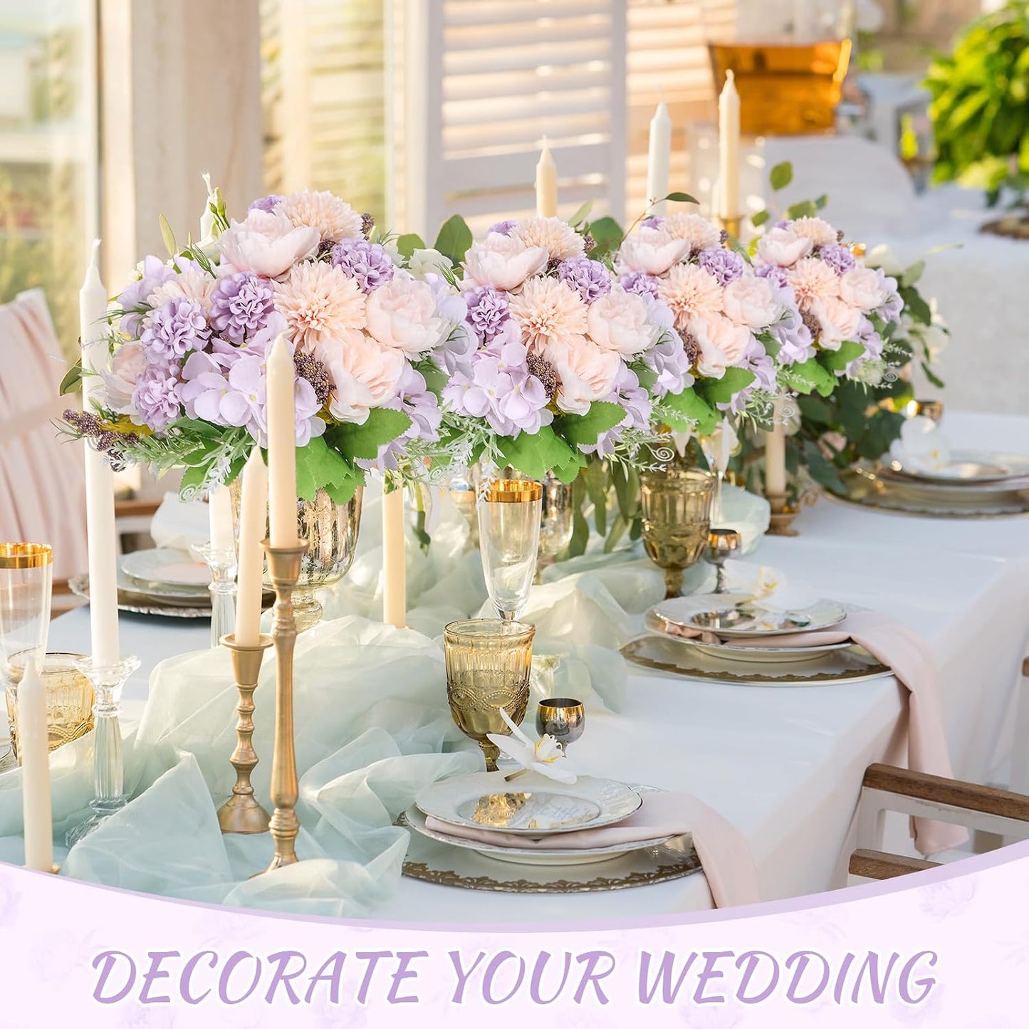 Artificial Peony Hydrangea Flowers Bouquets Realistic Silk Fake Flowers for Wedding Table Centerpieces Home Farmhouse Decor Faux Floral Arrangement for Bridal Party DIY(Gradiente Blue,8 Pcs)