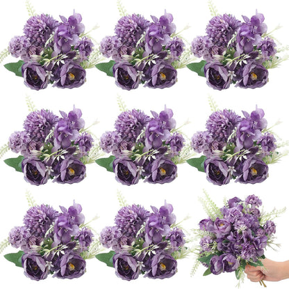 Artificial Peony Hydrangea Flowers Bouquets Realistic Silk Fake Flowers for Wedding Table Centerpieces Home Farmhouse Decor Faux Floral Arrangement for Bridal Party DIY(Gradiente Blue,8 Pcs)