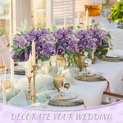 Artificial Peony Hydrangea Flowers Bouquets Realistic Silk Fake Flowers for Wedding Table Centerpieces Home Farmhouse Decor Faux Floral Arrangement for Bridal Party DIY(Gradiente Blue,8 Pcs)