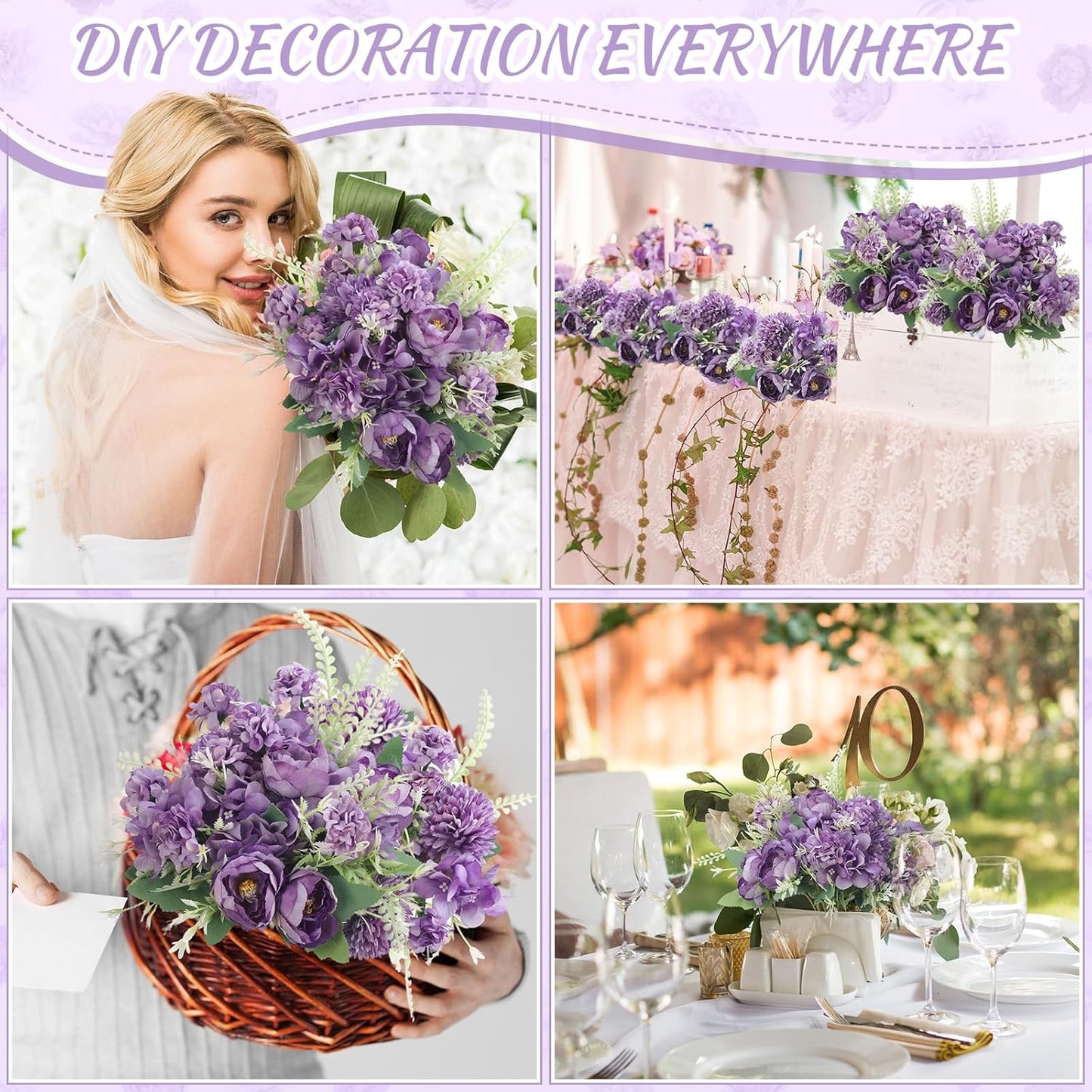 Artificial Peony Hydrangea Flowers Bouquets Realistic Silk Fake Flowers for Wedding Table Centerpieces Home Farmhouse Decor Faux Floral Arrangement for Bridal Party DIY(Gradiente Blue,8 Pcs)