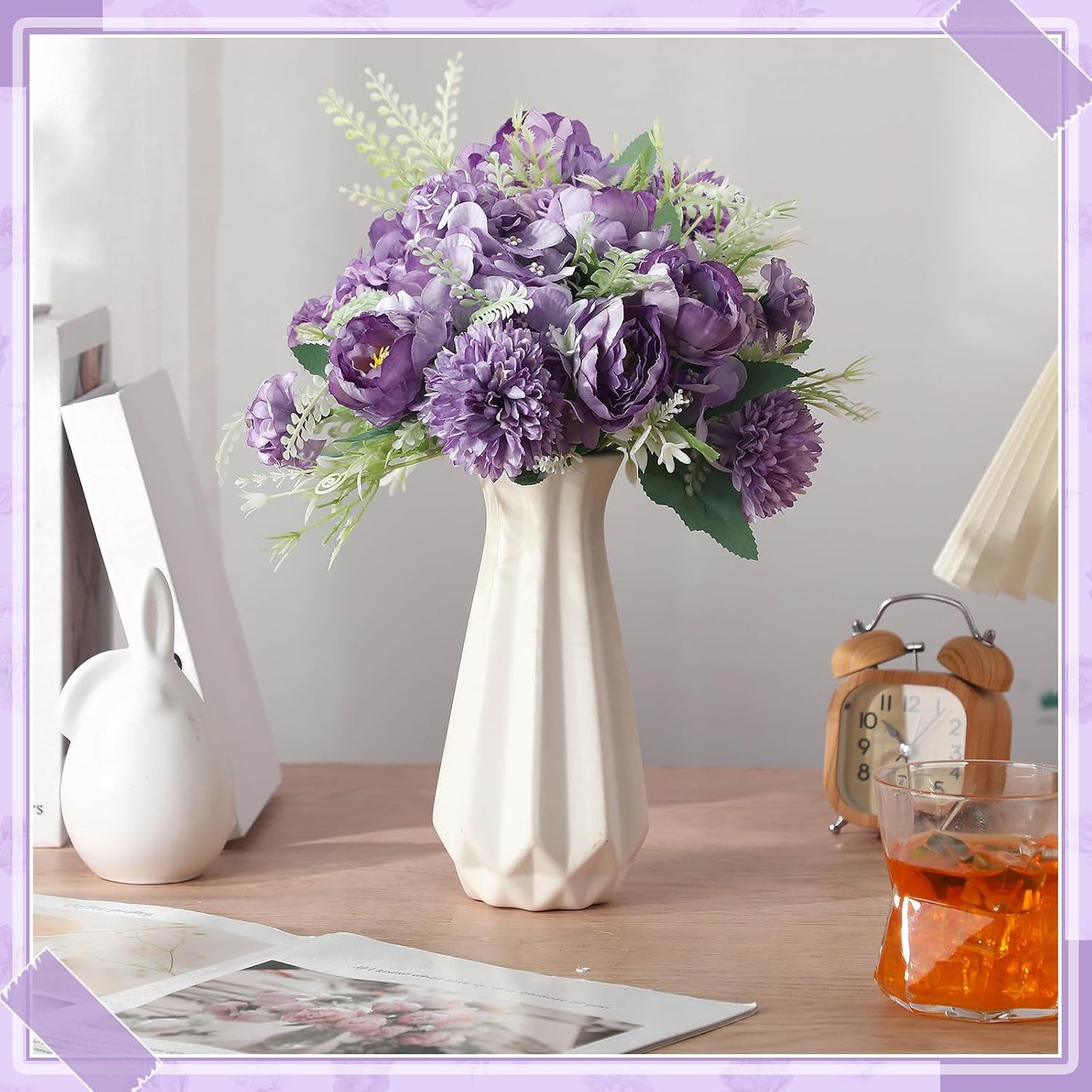 Artificial Peony Hydrangea Flowers Bouquets Realistic Silk Fake Flowers for Wedding Table Centerpieces Home Farmhouse Decor Faux Floral Arrangement for Bridal Party DIY(Gradiente Blue,8 Pcs)