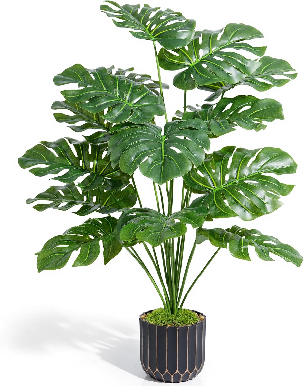 Fake Plants Monstera Plant, 28" Artificial Potted Plants Indoor with Black Gold Pot for Home Decor, Faux Plants Greenery for Living Room Bedroom Office Entryway Porch House Decoration