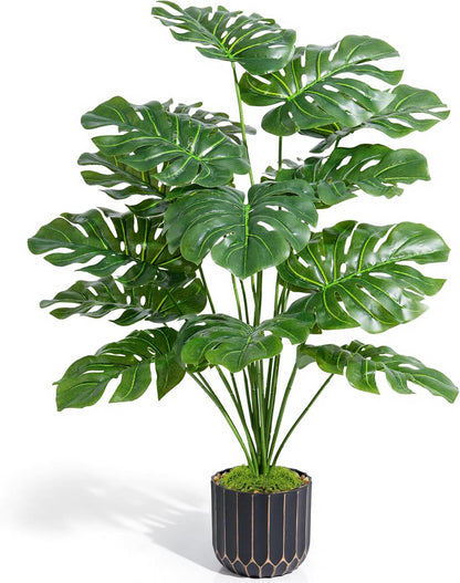 Fake Plants Monstera Plant, 28" Artificial Potted Plants Indoor with Black Gold Pot for Home Decor, Faux Plants Greenery for Living Room Bedroom Office Entryway Porch House Decoration
