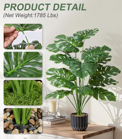 Fake Plants Monstera Plant, 28" Artificial Potted Plants Indoor with Black Gold Pot for Home Decor, Faux Plants Greenery for Living Room Bedroom Office Entryway Porch House Decoration