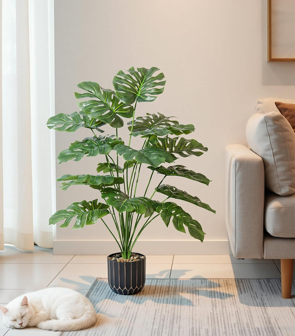 Fake Plants Monstera Plant, 28" Artificial Potted Plants Indoor with Black Gold Pot for Home Decor, Faux Plants Greenery for Living Room Bedroom Office Entryway Porch House Decoration