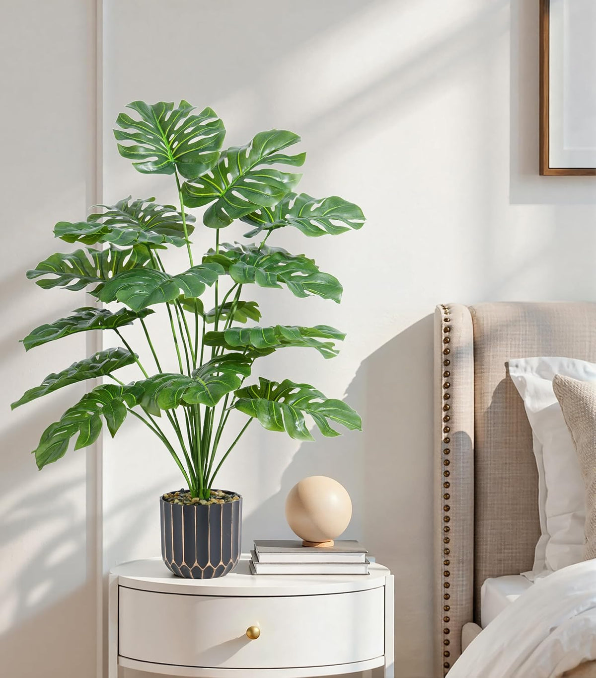 Fake Plants Monstera Plant, 28" Artificial Potted Plants Indoor with Black Gold Pot for Home Decor, Faux Plants Greenery for Living Room Bedroom Office Entryway Porch House Decoration