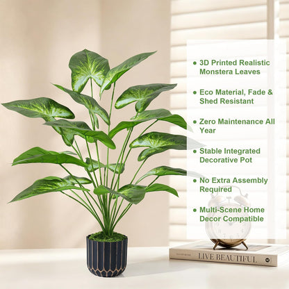 Fake Plants Monstera Plant, 28" Artificial Potted Plants Indoor with Black Gold Pot for Home Decor, Faux Plants Greenery for Living Room Bedroom Office Entryway Porch House Decoration