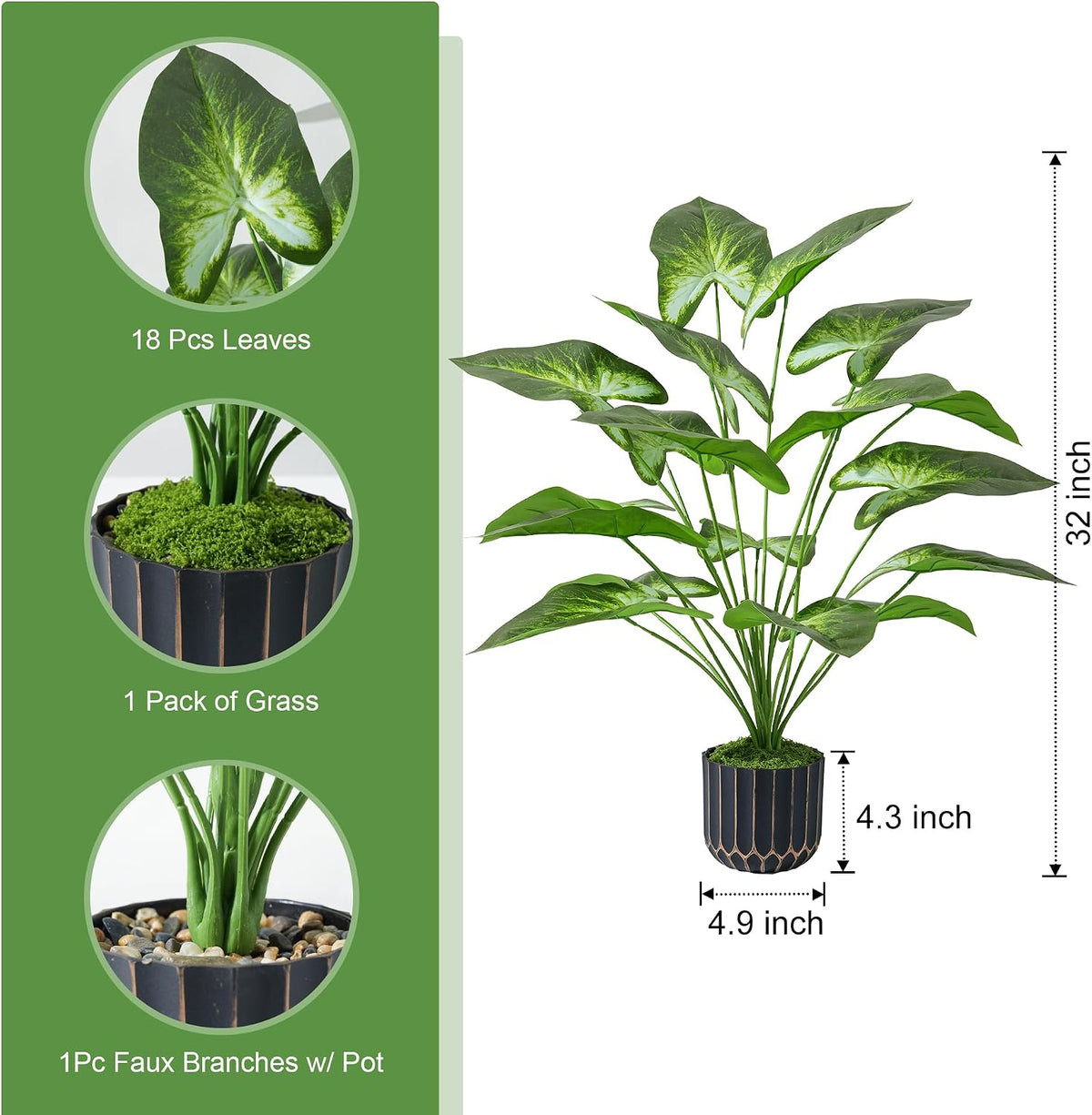 Fake Plants Monstera Plant, 28" Artificial Potted Plants Indoor with Black Gold Pot for Home Decor, Faux Plants Greenery for Living Room Bedroom Office Entryway Porch House Decoration